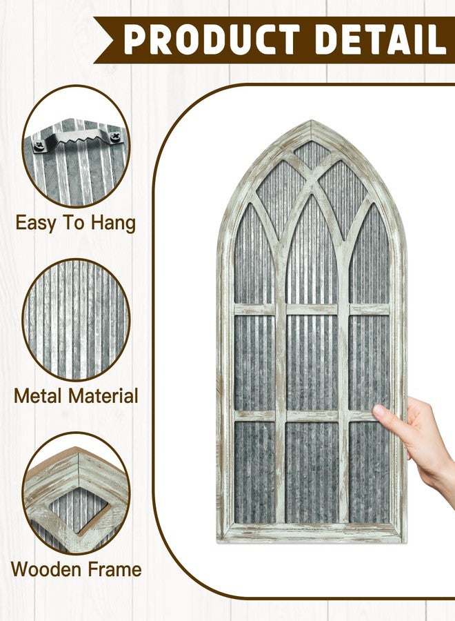 Putuo Decor Weathered White Gothic Arch Window Wall Decor, Rustic Cathedral Frame for Farmhouse Living Room Hallway - Image 3